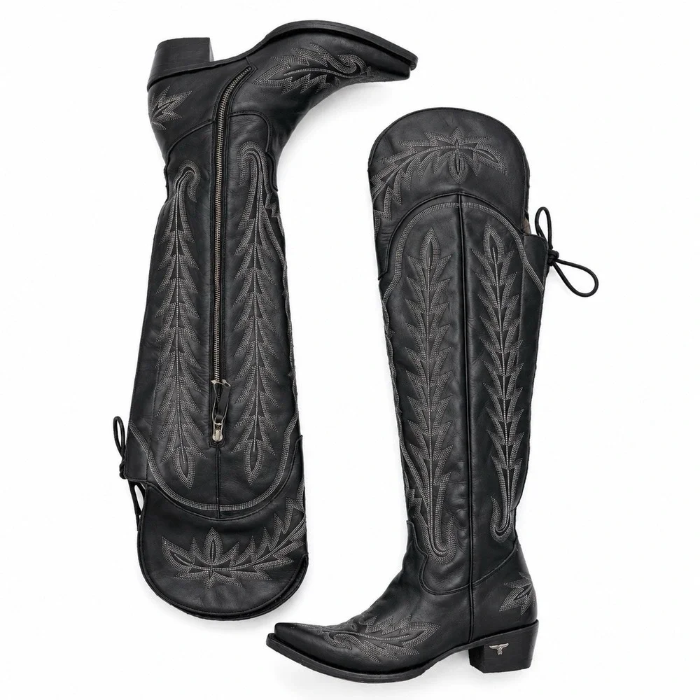 Lane Lexington Corset Boots Women's Size 11 Black Leather Over The Knee
